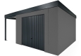 Garden house with Hormann garage door and 2m left gazebo in dark grey